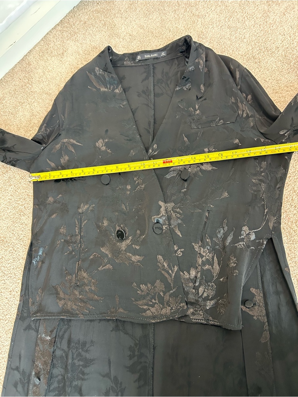Zara black satin floral embroidered jacquard Brocade high-low blazer jacket Sz L - Picture 9 of 14